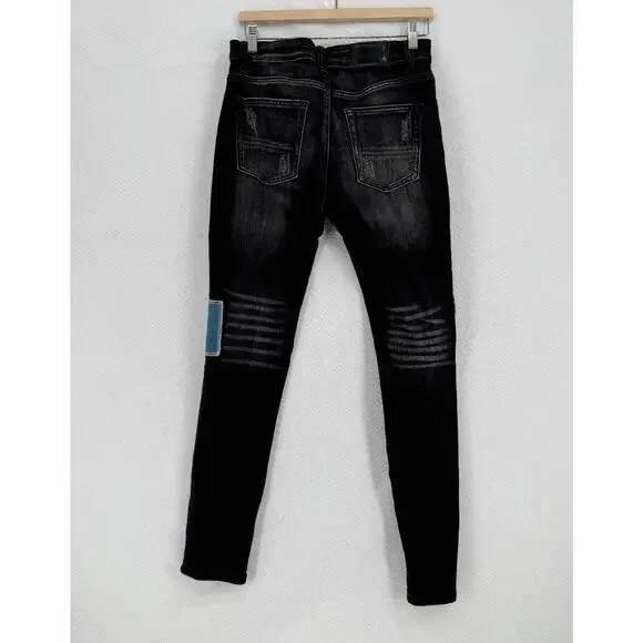AMIRI Mens Black Denim Distressed Y2K Patchwork Skinny Jeans Sz 32